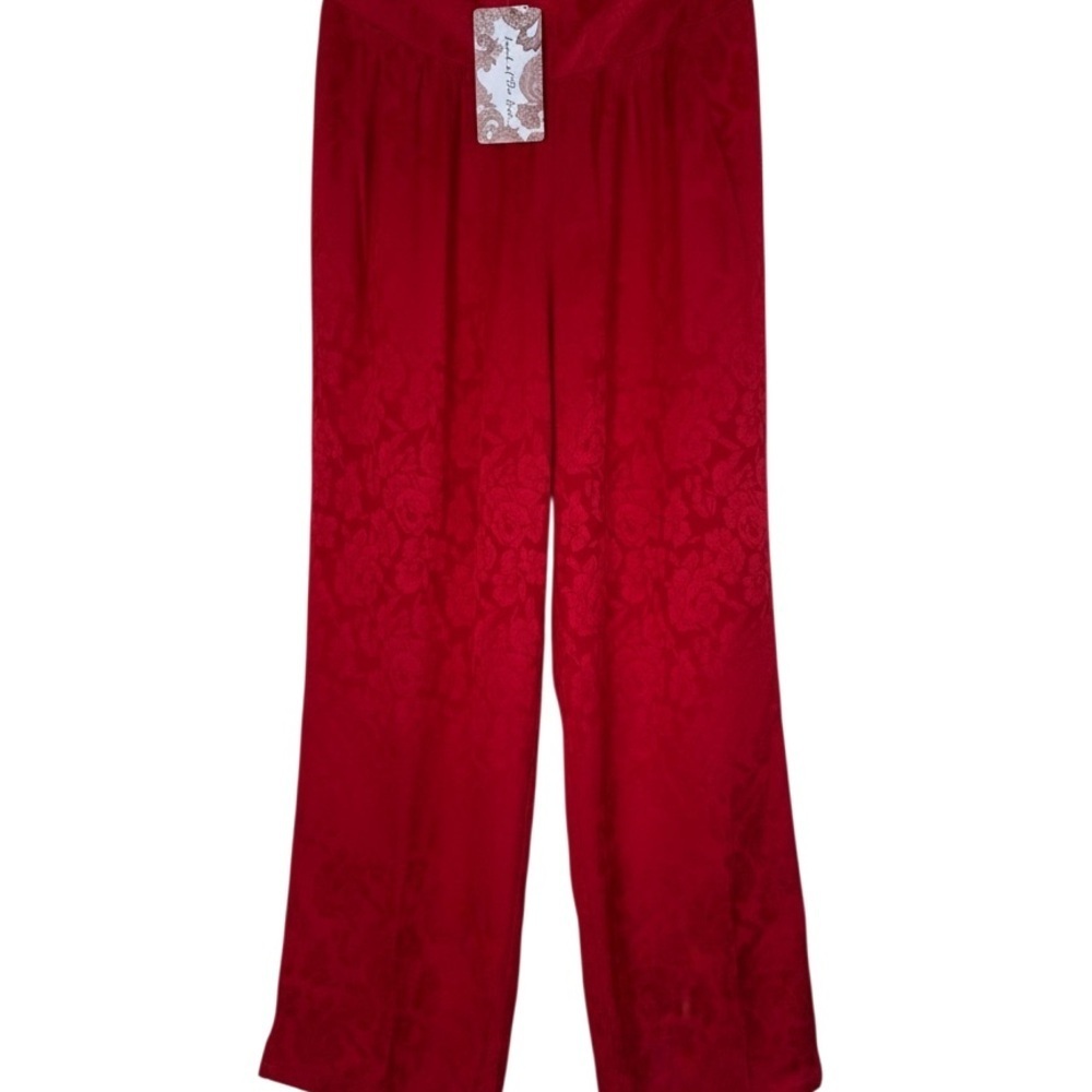 Band of the Free Ruby Red Textured Floral Wide Leg Pants NWT Boho